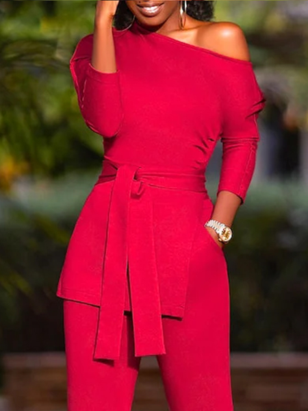 

Urban Geometric Asymmetrical Blouse Belt, Red, Blouses and Shirts