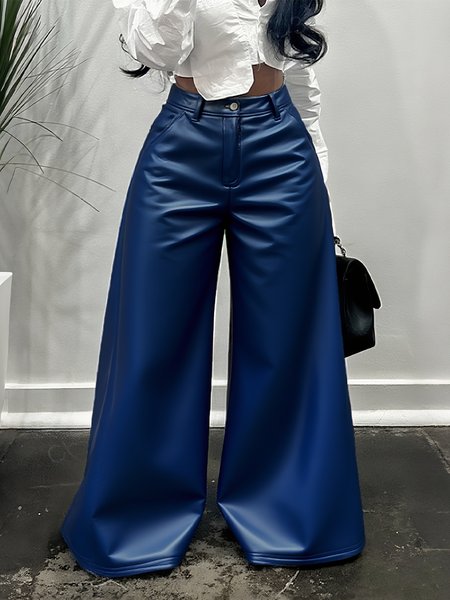 

Urban Plain Wide Leg Faux Leather Pants, Blue, Pants