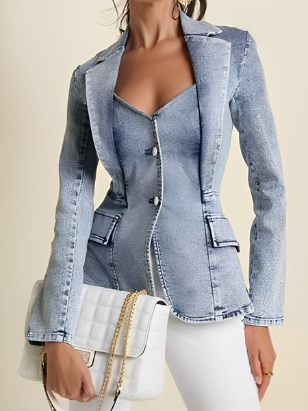

Urban Plain Lapel Collar Denim Coat, Denim blue, Jackets