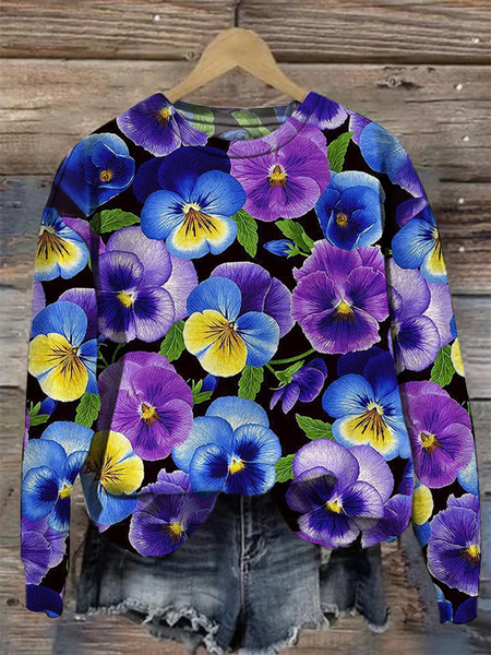 

Women Floral Crew Neck Printing Casual Spring/Fall Long Sleeve Sweatshirt, Purple, Sweatshirts & Hoodies
