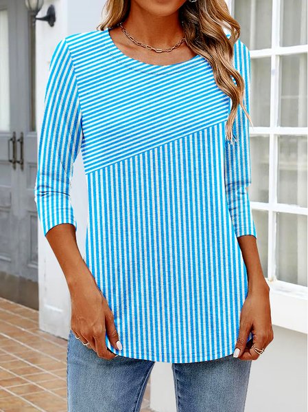 

Vintage Plaid Crew Neck Long Sleeve T-shirt, Blue, T-shirts