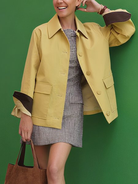 

Urban Color Block Cargo Shirt Collar Jacket, Yellow, Jackets