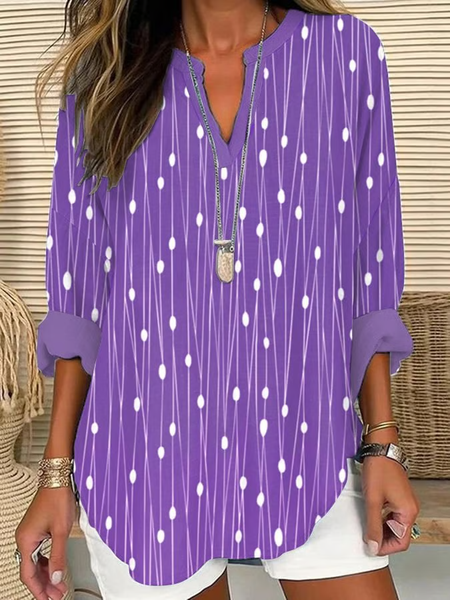 

Women Abstract Long Sleeve Blouse Spring/Fall Printing V Neck Daily Casual Top, Purple, Shirts