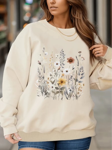 

Vintage Crew Neck Floral Sweatshirt, Apricot, Hoodies & Sweatshirts