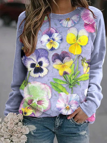 

Women Floral Crew Neck Printing Casual Spring/Fall Long Sleeve Sweatshirt, Purple, Sweatshirts & Hoodies