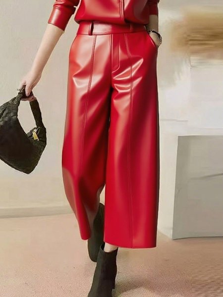 

Urban Plain Wide Leg Faux Leather Pants, Red, Pants