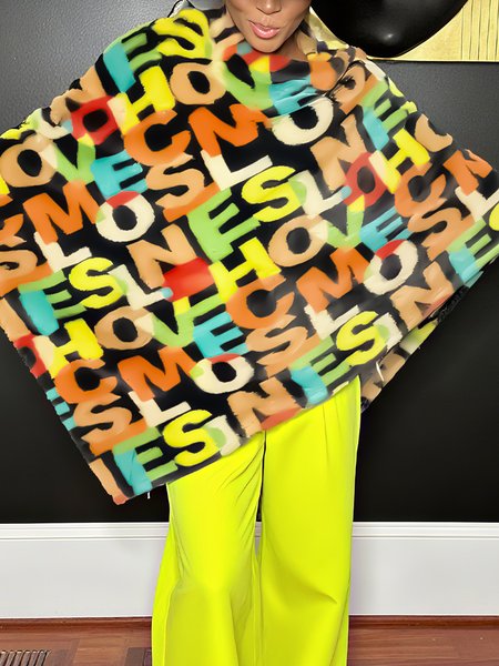 

Elegant Letter Pattern Printing Mock Neck Raglan Sleeve Blouse, As picture, Blouses and Shirts