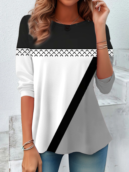 

Casual Abstract Crew Neck Long Sleeve T-shirt, Gray, T-shirts