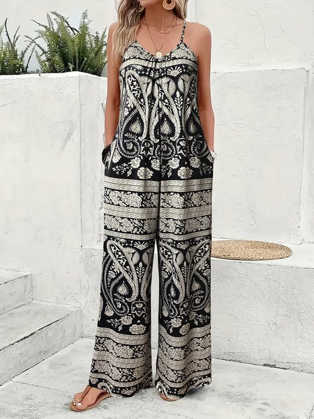 

Women Geometric Long Pants Vintage Spring/Fall Trousers, White, Jumpsuits&Rompers