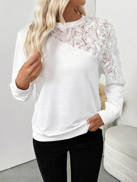 

Casual Crew Neck Floral Sweatshirt, White, Sweaters