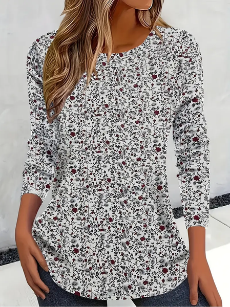 

Women Floral Long Sleeve Tee T-shirt Crew Neck Printing Casual Spring/Fall Graphic Tee Top, White, T-Shirts