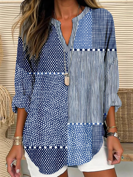 

Women Abstract Long Sleeve Blouse Spring/Fall Printing V Neck Daily Casual Top, Blue, Shirts