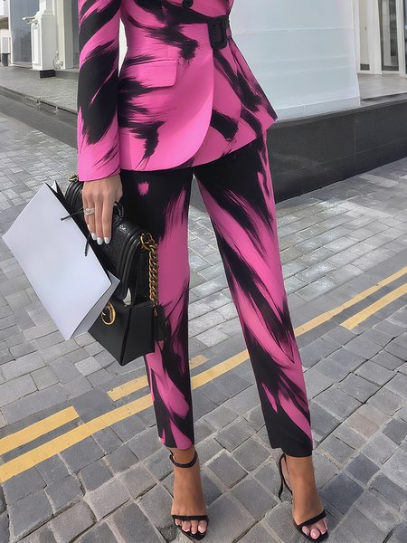 

Elegant Random Print Printing Slim Fit Pants, As picture, Pants