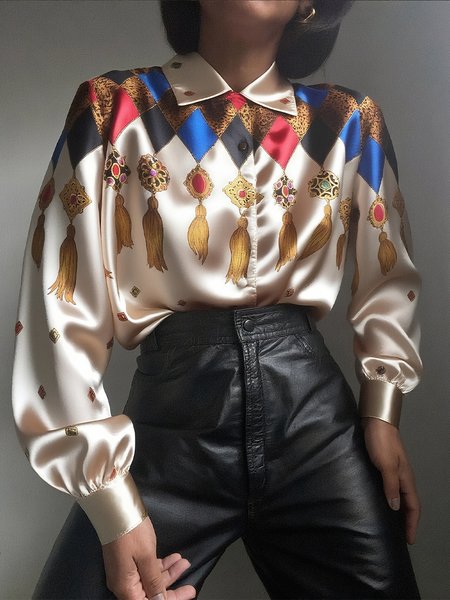 

Urban Geometric Printing Shirt Collar Shirt, As picture, Blouses and Shirts