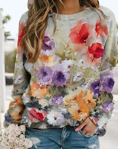 

Women Floral Crew Neck Printing Casual Spring/Fall Long Sleeve Sweatshirt, As picture, Sweatshirts & Hoodies