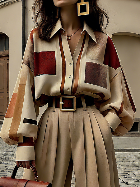 

Urban Plaid Buckle Balloon Sleeve Shirt, Khaki, Blouses and Shirts
