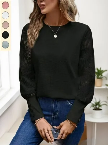 

Women Sweatshirt Vintage Crew Neck Lace Jacquard Floral Elegant Top, Black, Hoodies & Sweatshirts