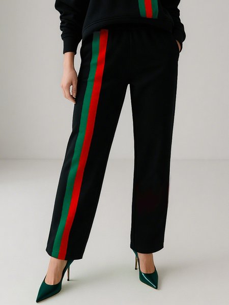 

Casual Color Block Straight Pants, Black, Pants