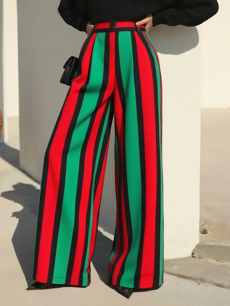 

Urban Color Block Printing Wide Leg Pants, As picture, Pants