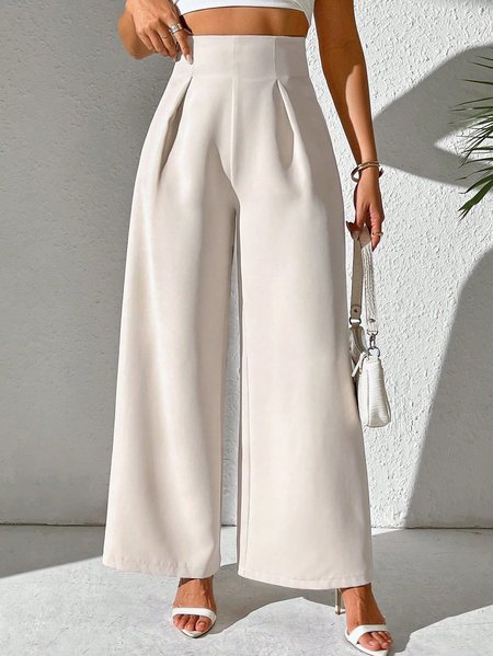 

Women Plain Long Pants Casual Spring/Fall Trousers, White, Pants