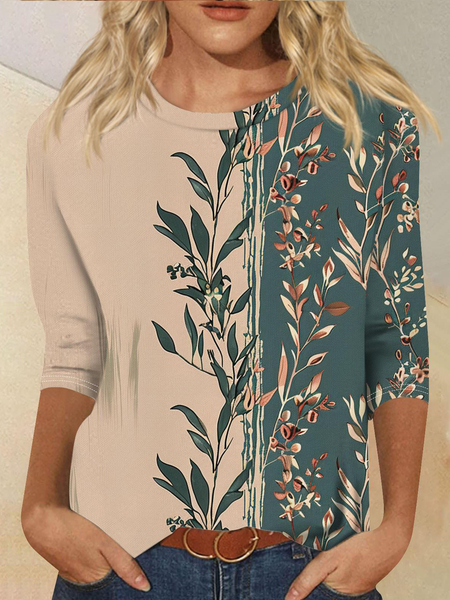 

Vintage Crew Neck Floral Sweatshirt, As picture, T-shirts