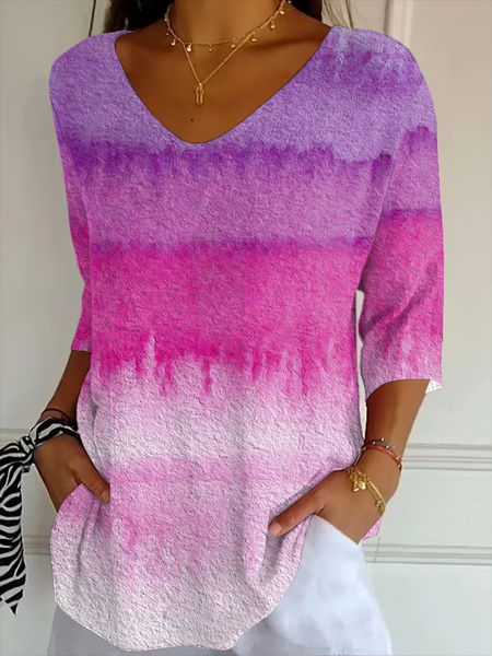 

Women Abstract Three Quarter Sleeve Tee T-shirt V Neck Printing Casual Spring/Fall Graphic Tee Top, Purple, T-Shirts