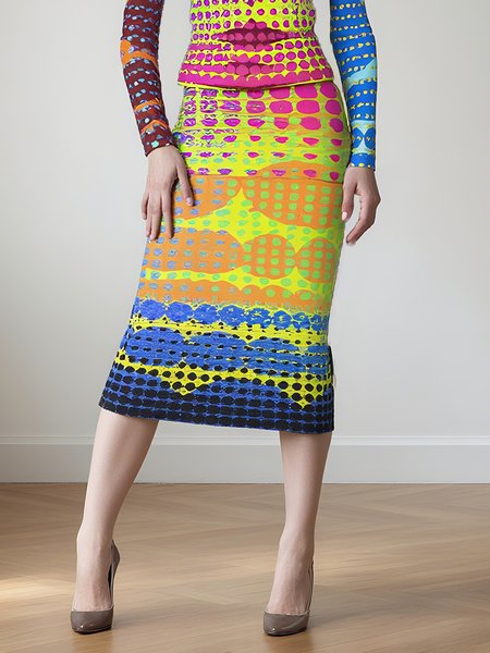 

Elegant Printing Abstract Polka Dots Midi Skirt, As picture, Skirts