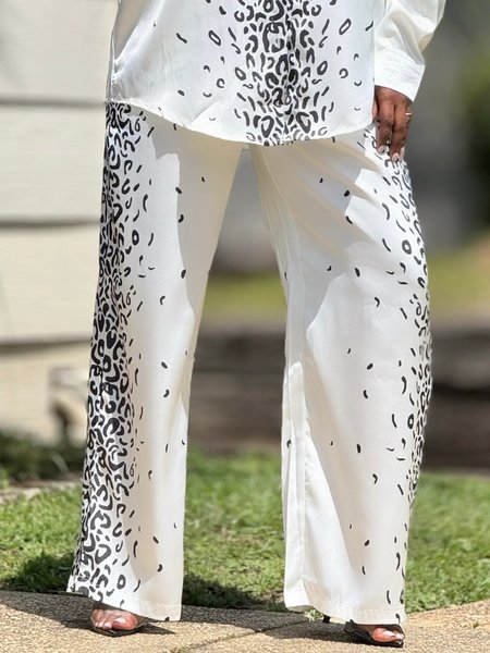 

Urban Animal Print Printing Straight Pants, White, Pants