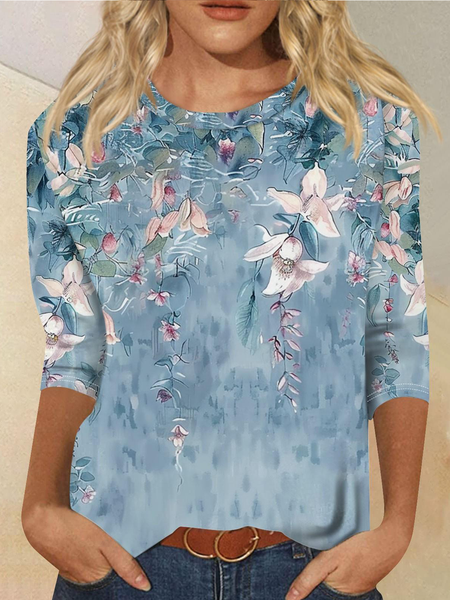 

Vintage Crew Neck Floral Sweatshirt, As picture, T-shirts