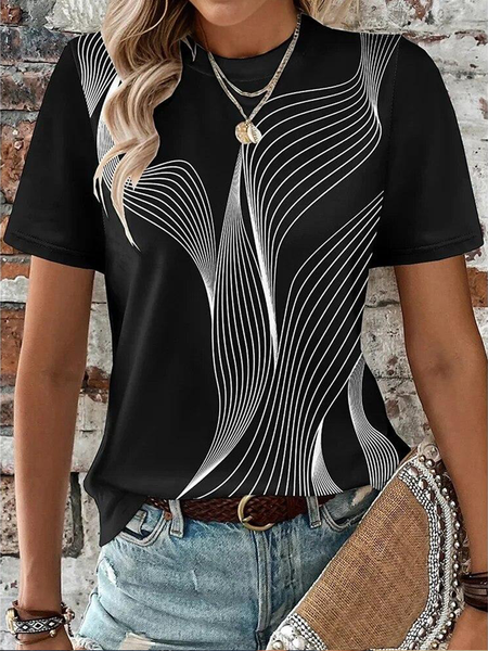 

Casual Striped V Neck Short Sleeve T-shirt, As picture, T-shirts