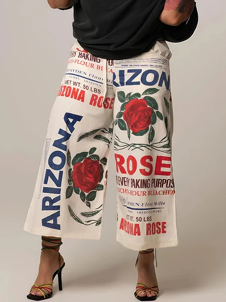 

Urban Floral Printing Wide Leg Pants, As picture, Pants