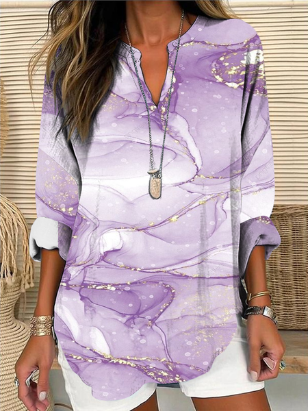 

Shawl Collar Half Sleeve Geometric Regular Loose Blouse For Women, As picture, Blouses