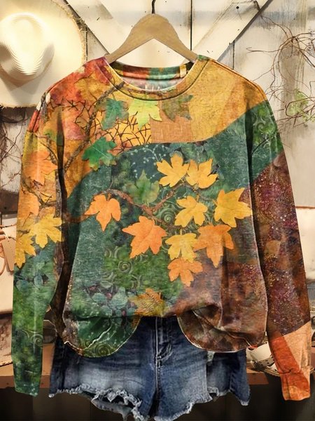 

Women's Maple Leaves Art Print Crew Neck Sweatshirt, Brown, Hoodies & Sweatshirts