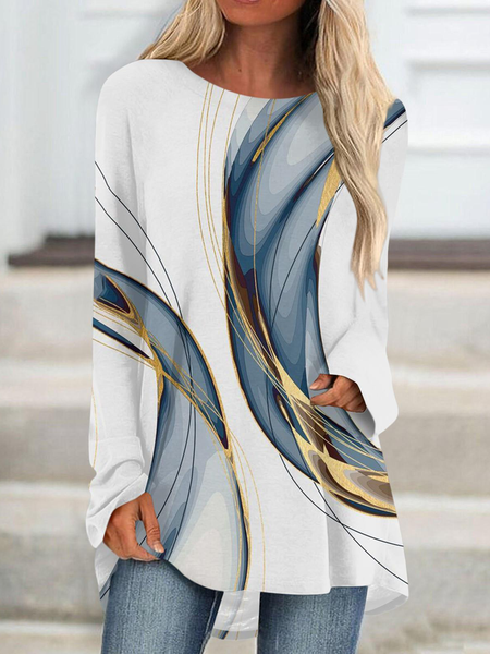 

Vintage Striped Crew Neck Long Sleeve T-shirt, As picture, T-shirts