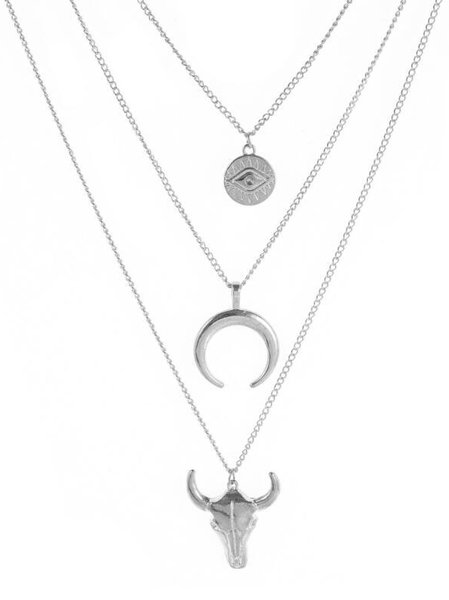 Electroplating Fashion Simple Alloy Bull Head Geometric Disc Eyes Horn Multi-layer Necklace