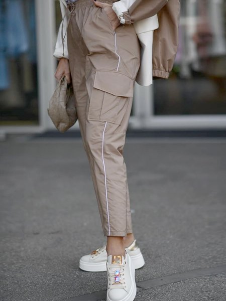 

Casual Color Block Pockets Cargo Pants, Brown, Pants