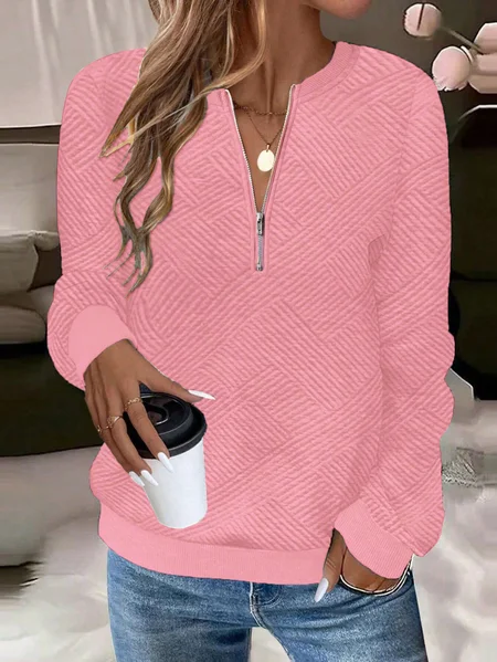 

Casual V Neck Plain Sweatshirt, Pink, Hoodies & Sweatshirts