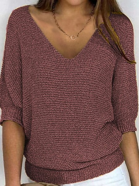 

Women's Sweater Casual Plain Simple 3/4 Length Sleeve Knit Top, Deep brown, Sweaters