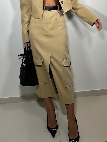 

Urban Plain Pockets Midi Skirt, Khaki, Skirts