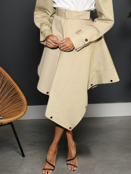 Casual Irregular Craftsmanship Plain Midi Skirt
