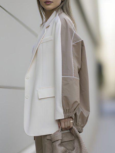 

Casual Split Joint Color Block Lapel Collar Blazer, Brown, Blazers