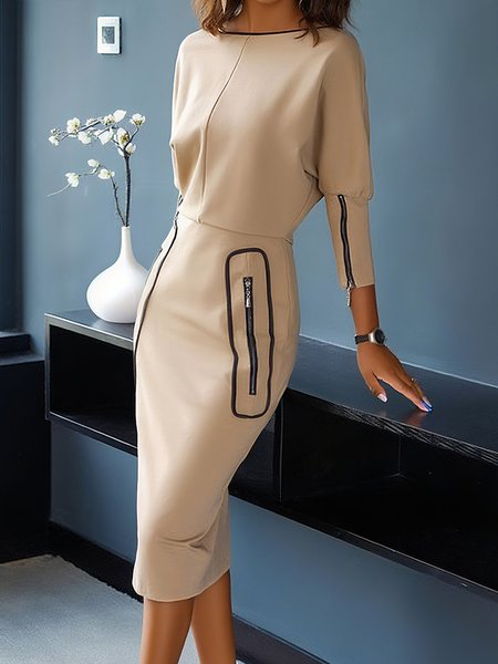 

Urban Plain Crew Neck Midi Dress, Brown, Midi Dresses