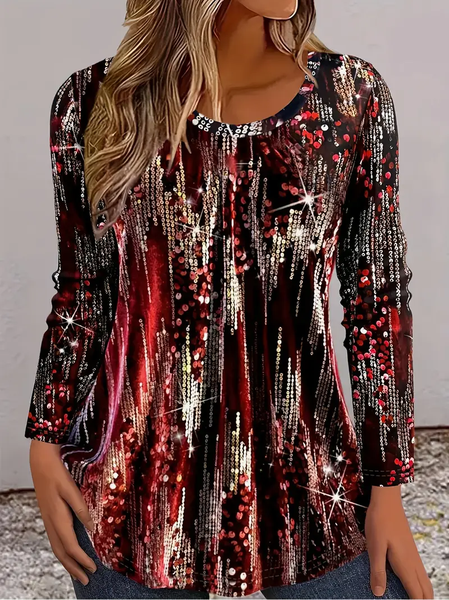 Women Abstract Long Sleeve Tee T-shirt Crew Neck Printing Casual Spring/Fall Graphic Tee Top