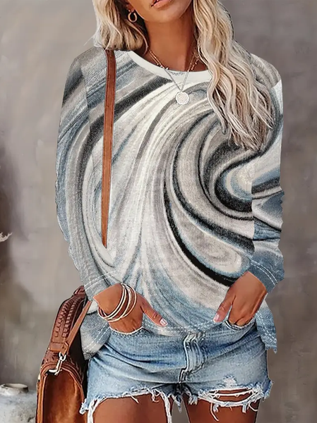 

Women Abstract Long Sleeve Tee T-shirt Crew Neck Printing Casual Spring/Fall Graphic Tee Top, Gray, T-Shirts