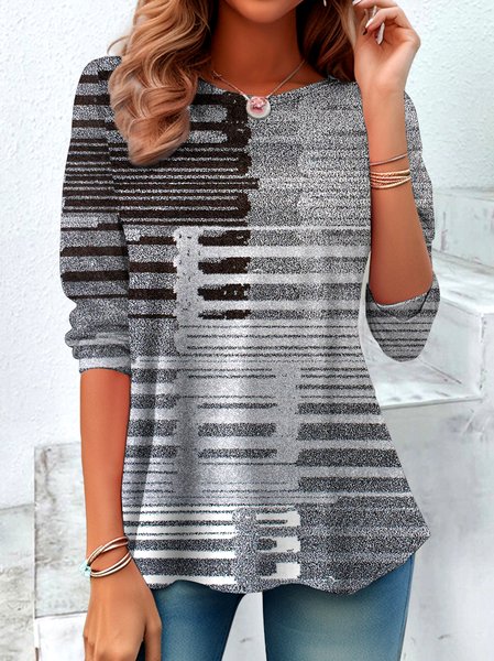 

Vintage Plaid Crew Neck Long Sleeve T-shirt, Gray, T-shirts