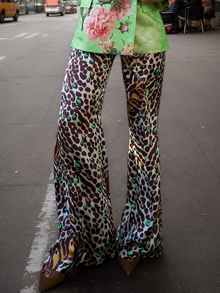 

Casual Color Block Pockets Wide Leg Pants, Green, Pants