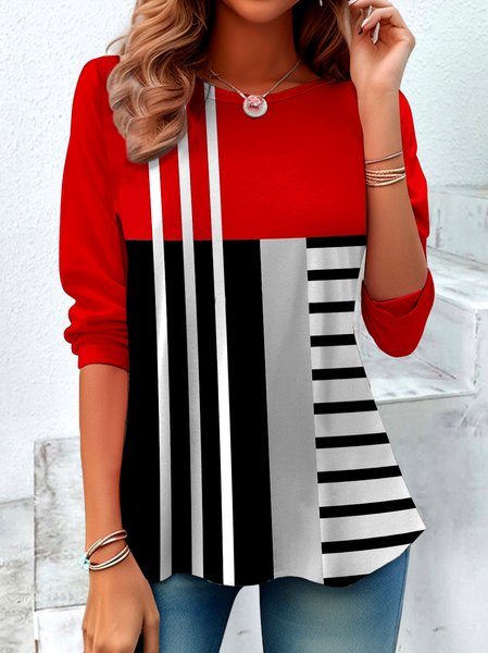 

Vintage Plaid Crew Neck Long Sleeve T-shirt, Red, T-shirts