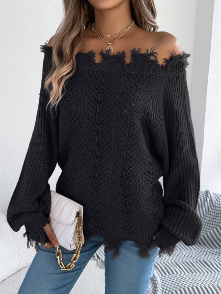 

Women Cotton Plain Long Sleeve Comfy Casual Sweater, Black, Sweaters