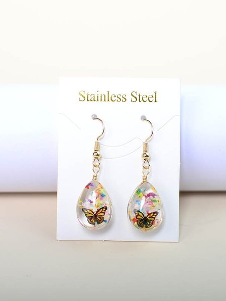 

Butterfly Time Gem Dried Flower Gypsophila Lace Flower Pastoral Style Glass Earrings, Camouflage, Earrings