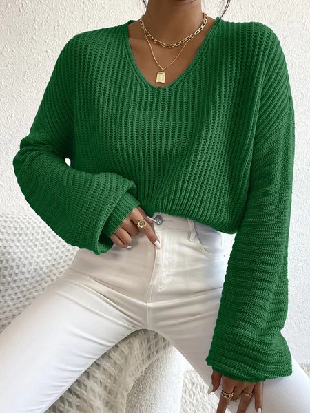 

Women Cotton Plain Long Sleeve Comfy Casual Sweater, Green, Sweaters